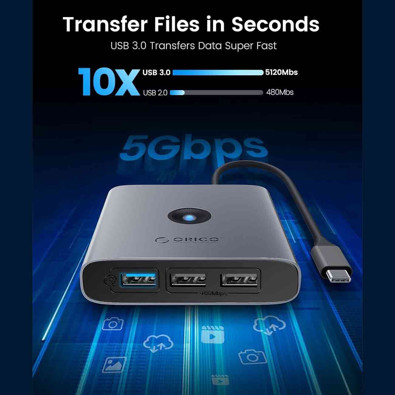 هاب تایپ سی اوریکو ORICO مدل FAX3-6PR با 6 پورت — تصویر ۵