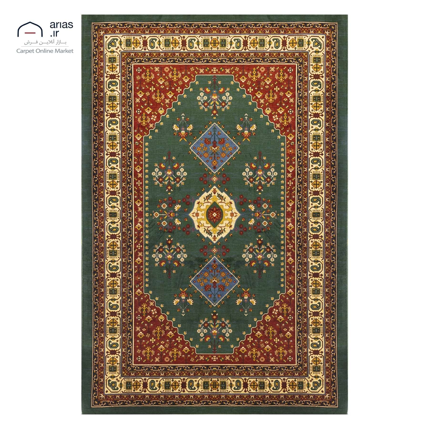 فرش ماشینی آریاس زمینه سبز کد M06392