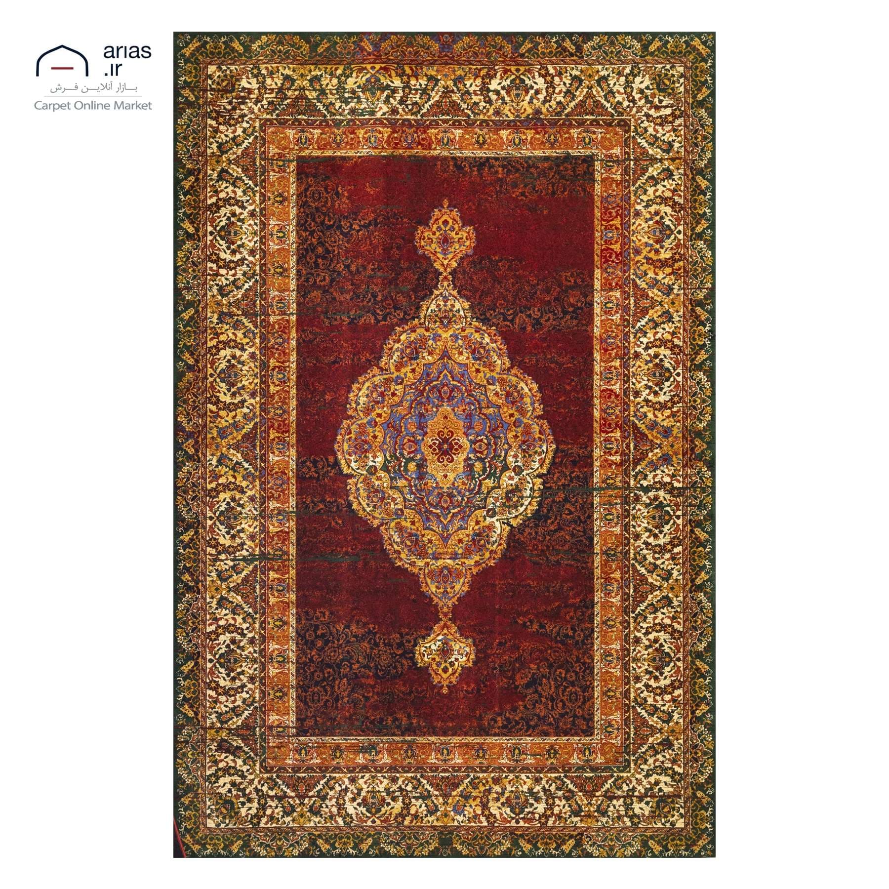 فرش ماشینی آریاس زمینه سبز کد M06391
