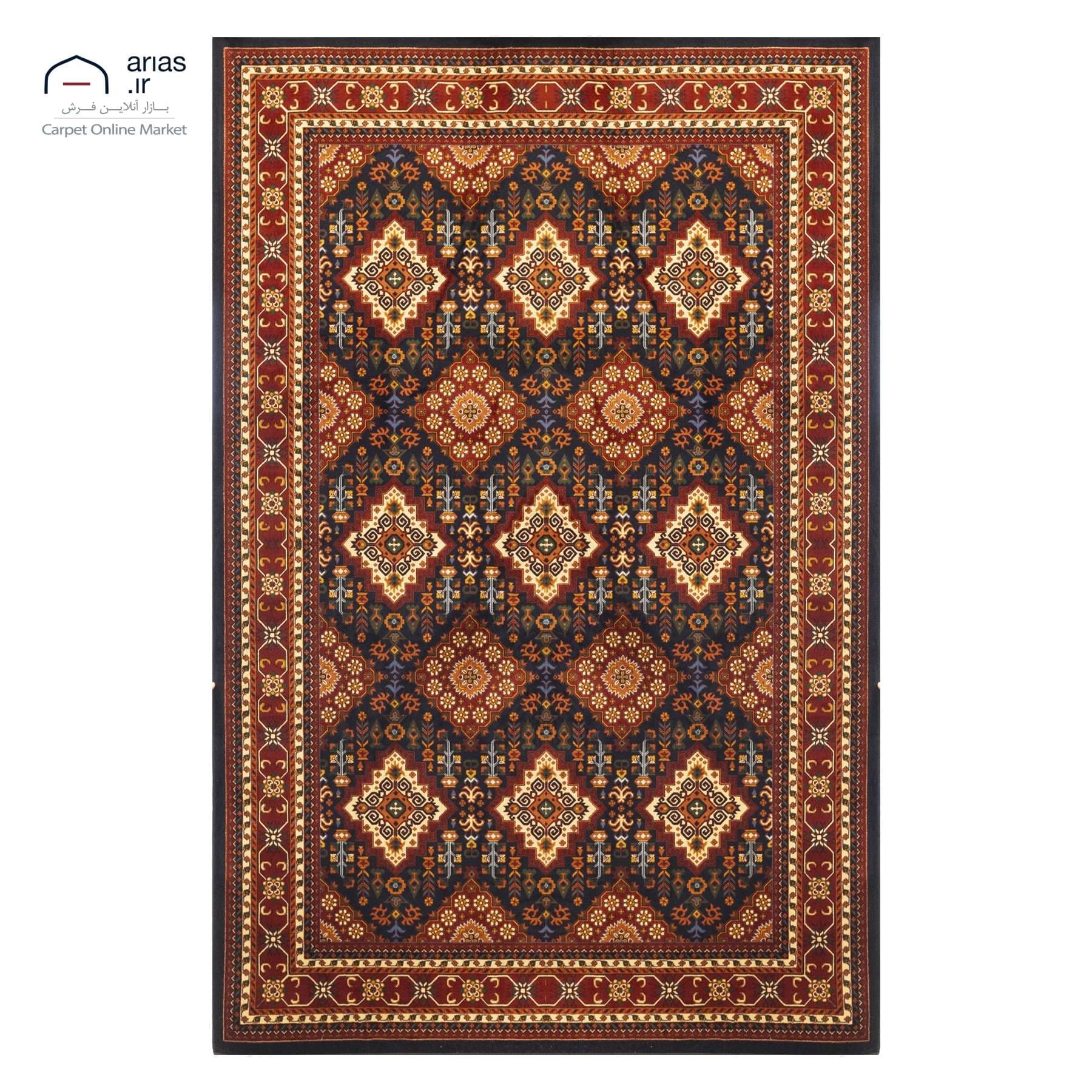 فرش ماشینی آریاس زمینه سرمه ای کد M06389