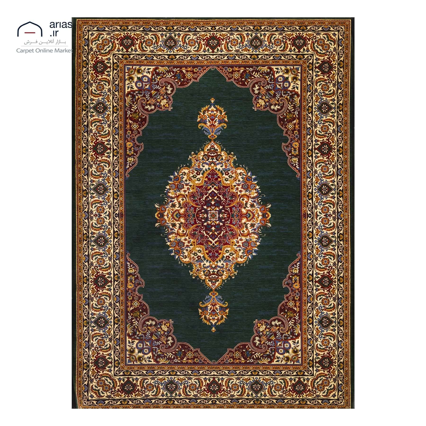 فرش ماشینی آریاس زمینه سبز کد M06376
