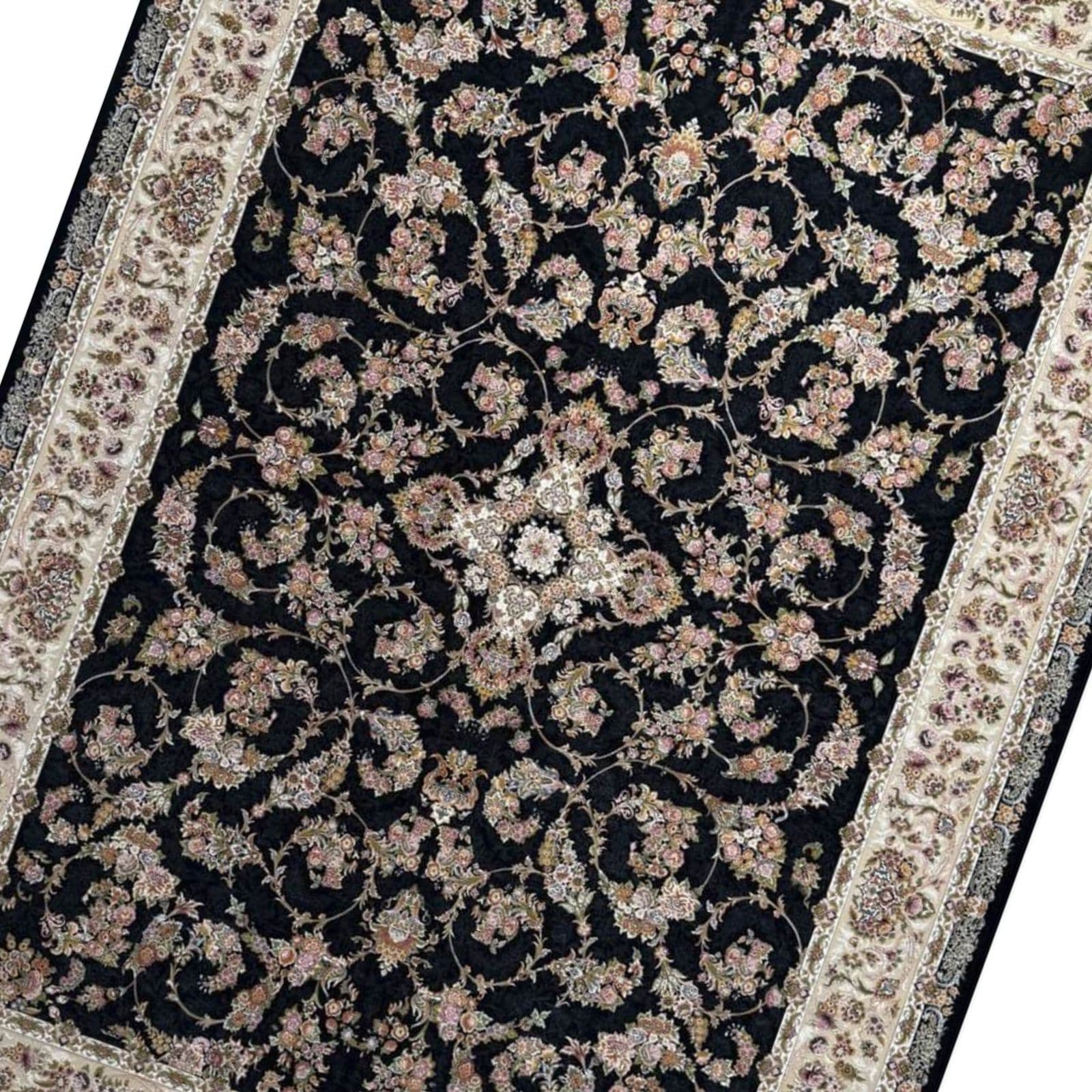 فرش ماشینی آریاس طرح شاهکار زمینه سرمه ای کد M06208 — تصویر ۲