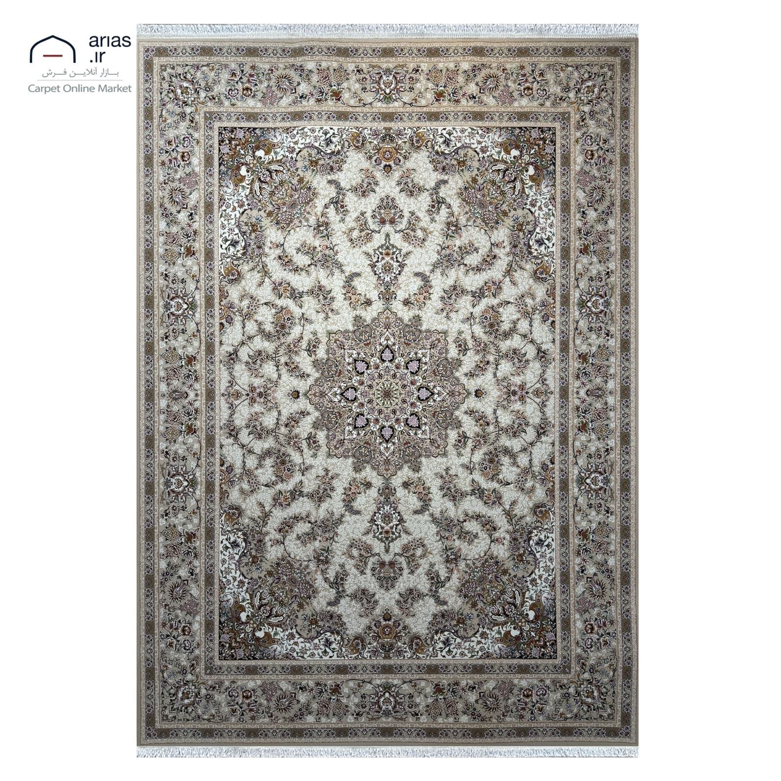 فرش ماشینی آریاس طرح جواهر زمینه کرم کد M06204