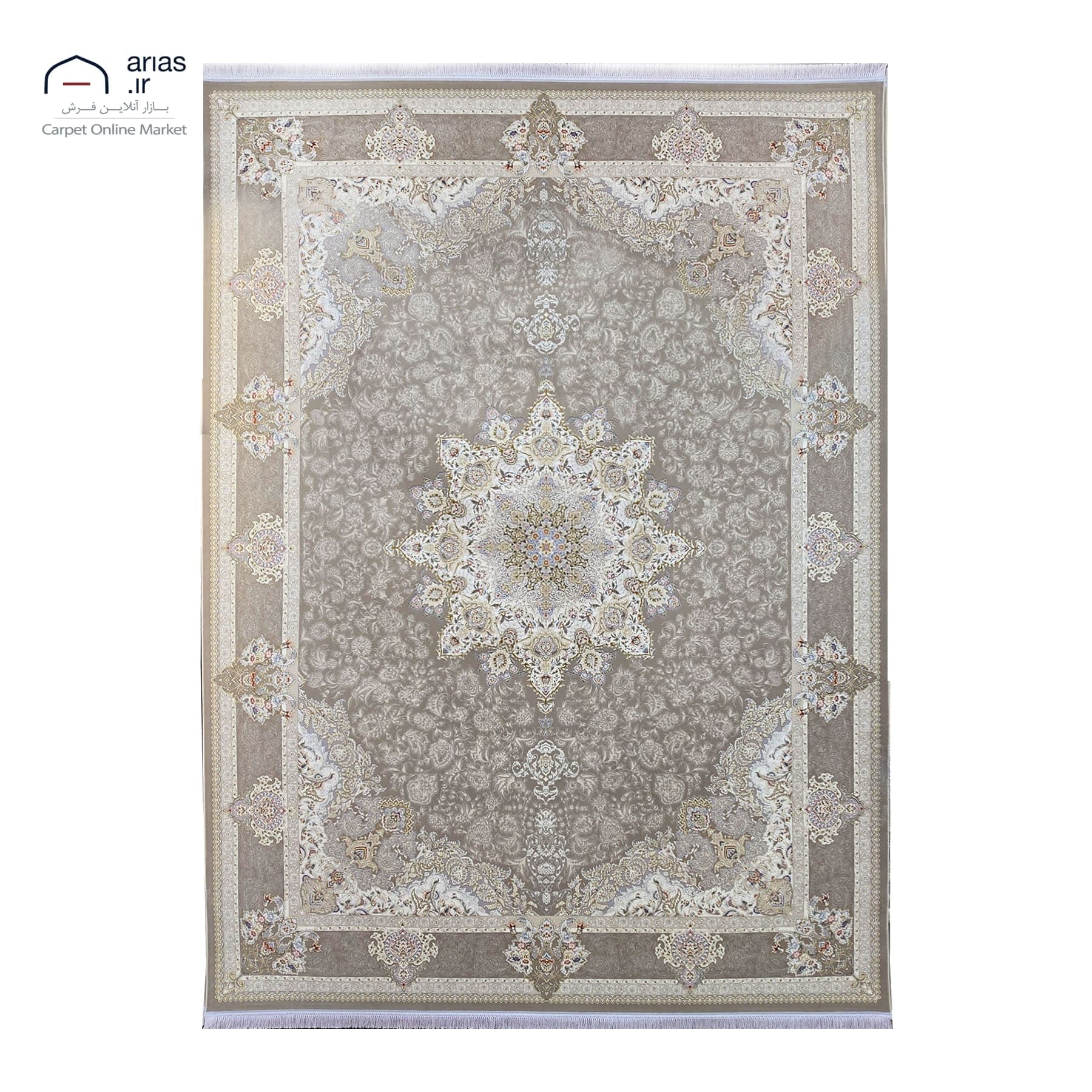 فرش ماشینی فرش پاتریس لچک ترنج زمینه طوسی کد M03215