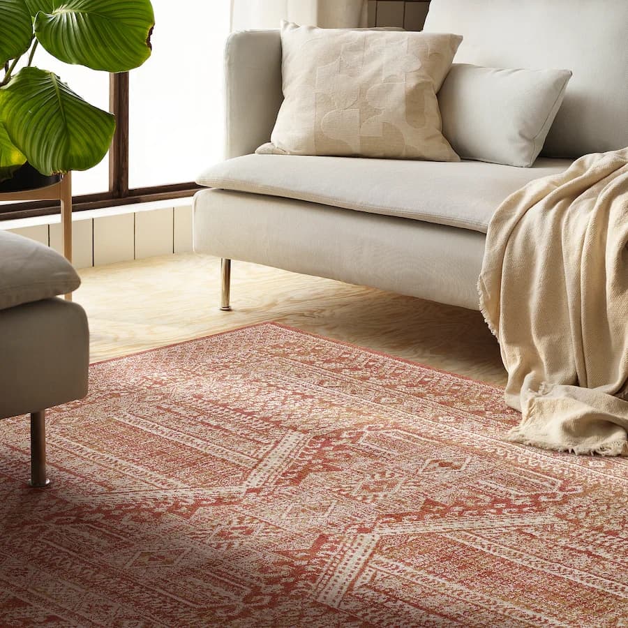 فرش کم پرز قرمز/سفید ایکیا 160×235 سانتی متر مدل BORRIDSÖ — تصویر ۳