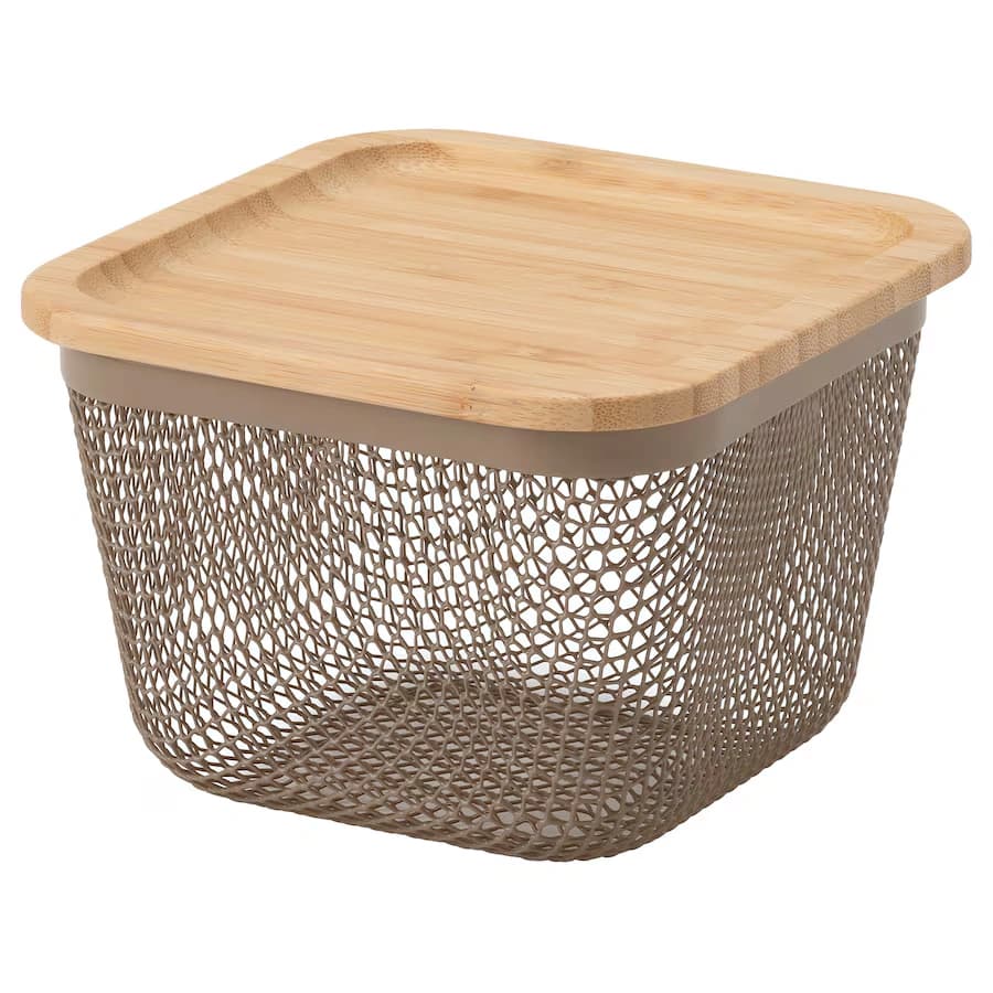 سبد نگهداری مواد غذایی با درب بامبوی مربعی فلزی ایکیا سایز 15x15x11 سانتی متر مدل IKEA 365+ — تصویر ۶