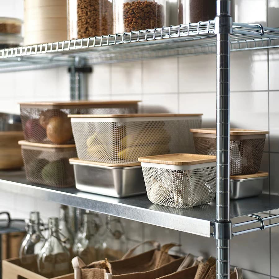 سبد نگهداری مواد غذایی با درب بامبوی مربعی فلزی ایکیا سایز 15x15x11 سانتی متر مدل IKEA 365+ — تصویر ۲