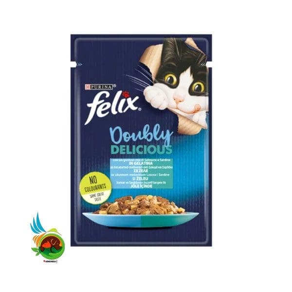 پوچ گربه فلیکس با طعم ماهی سالمون و ماهی ساردین Felix Salmon & Sardine وزن 85 گرم — تصویر ۳