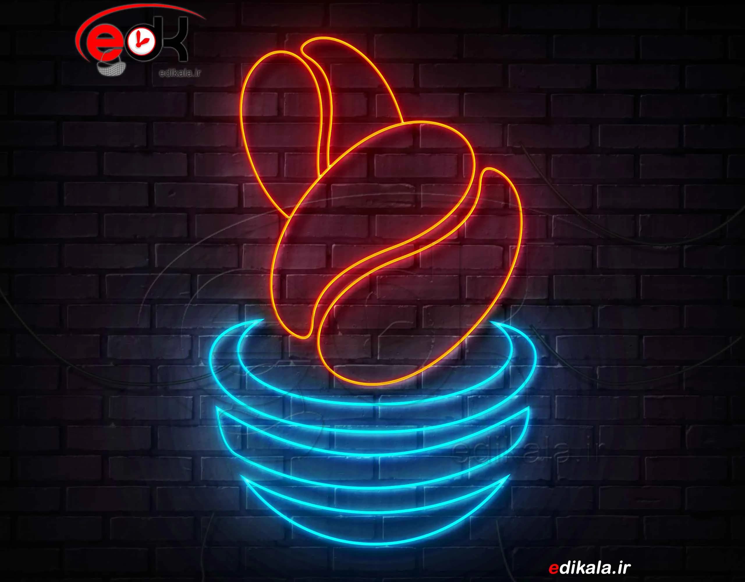 تابلو نئون طرح فنجان قهوه شماره 42 در ابعاد مختلف +آداپتور+ فایل لایه باز