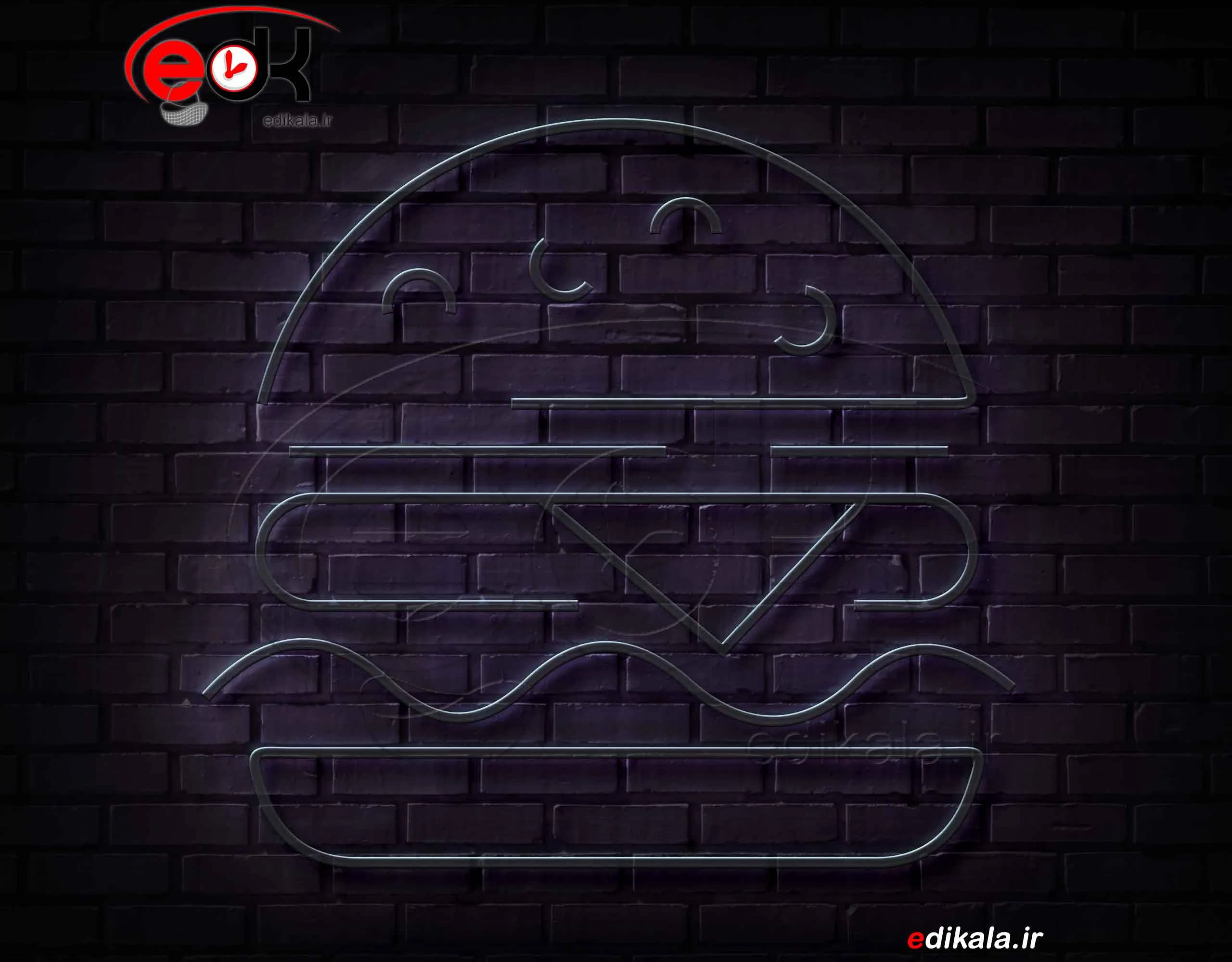 تابلو نئون طرح همبرگر شماره 19 در ابعاد مختلف +آداپتور+ فایل کورل آماده برش — تصویر ۲