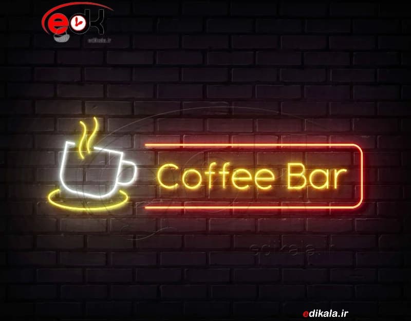 تابلو نئون طرح فنجان قهوه شماره 39 در ابعاد مختلف +آداپتور+ فایل کورل آماده برش لیزر