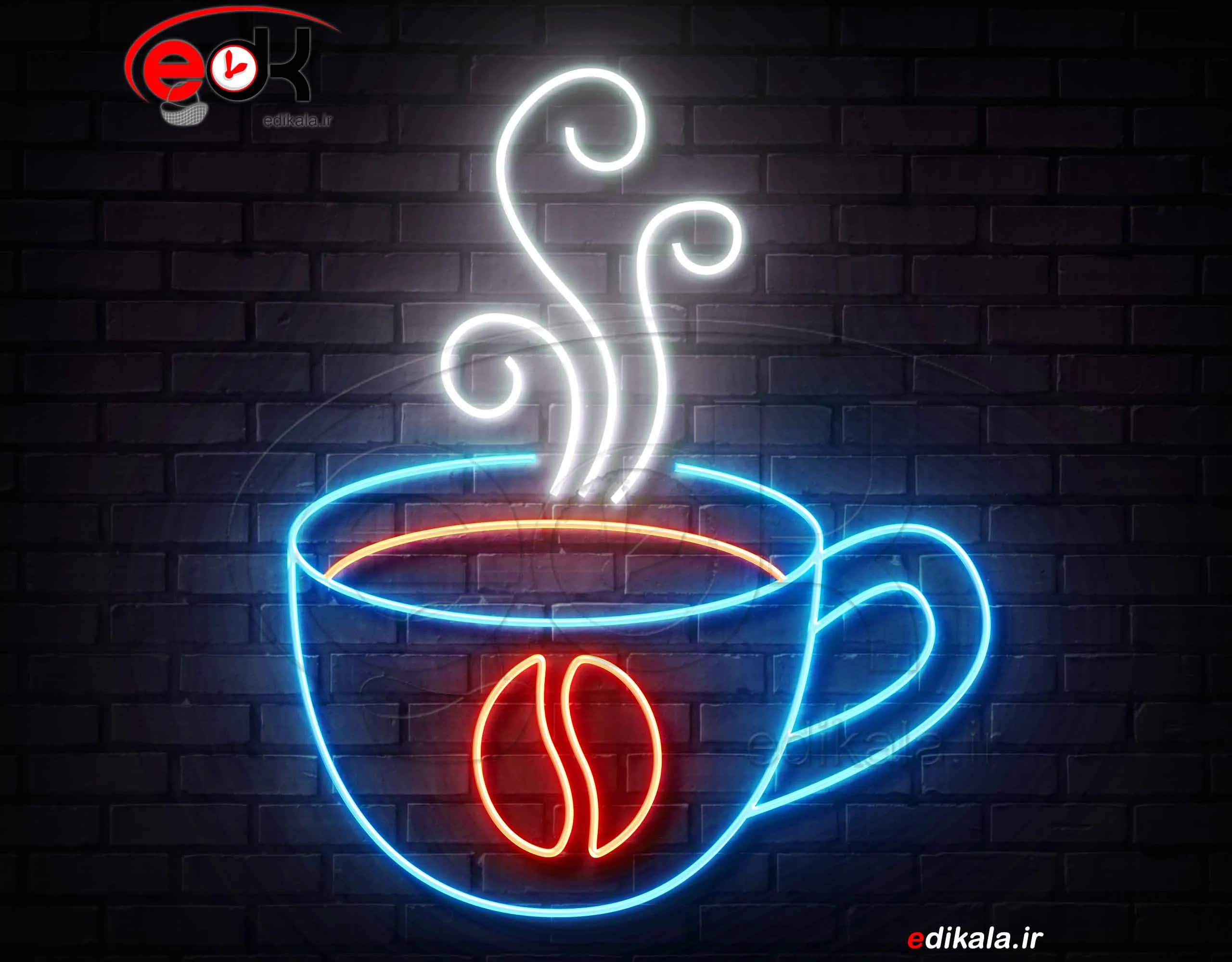 تابلو نئون طرح فنجان قهوه شماره 36 در ابعاد مختلف +آداپتور+ فایل کورل آماده برش