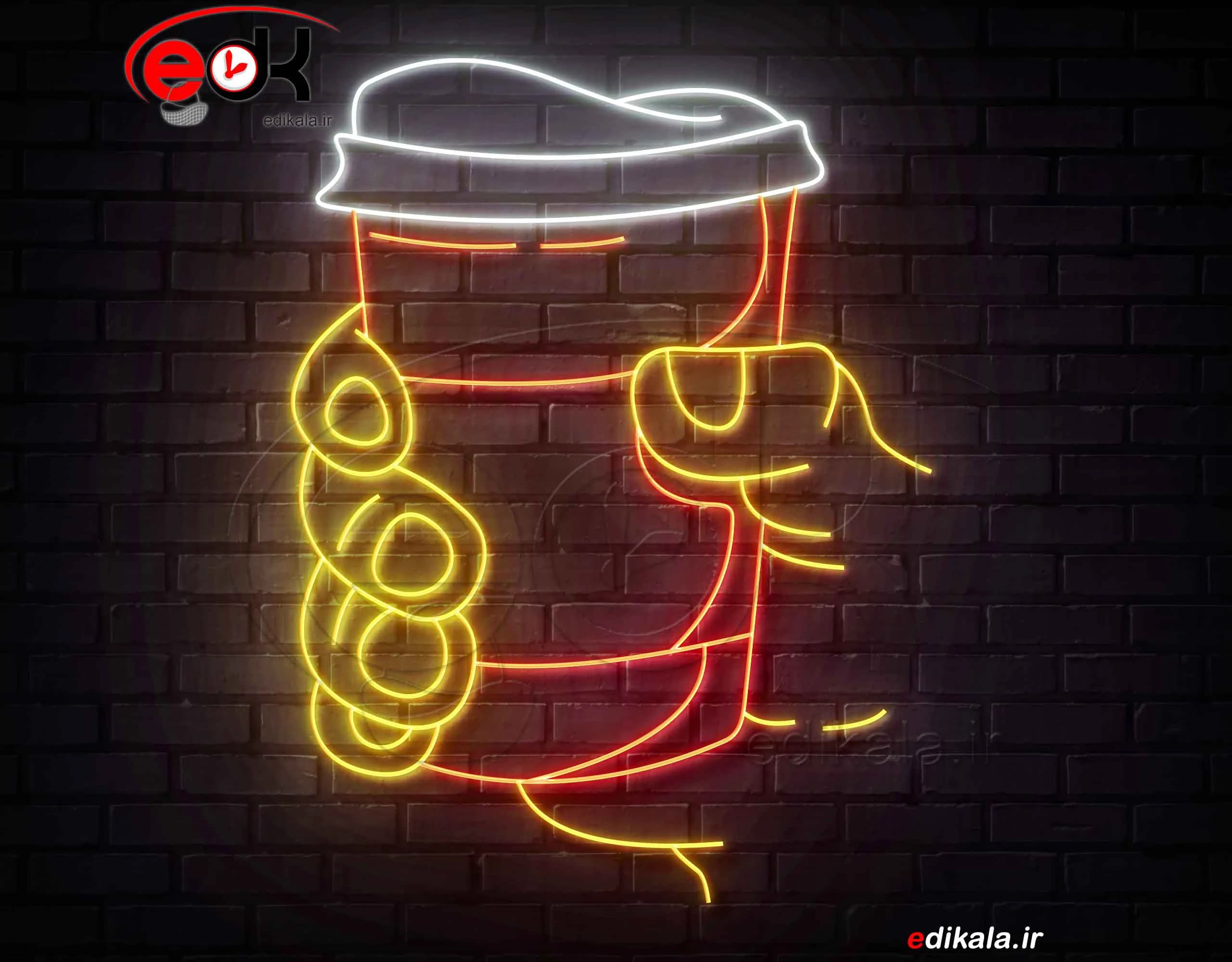 تابلو نئون طرح فنجان قهوه شماره 33 در ابعاد مختلف +آداپتور+ فایل لایه باز