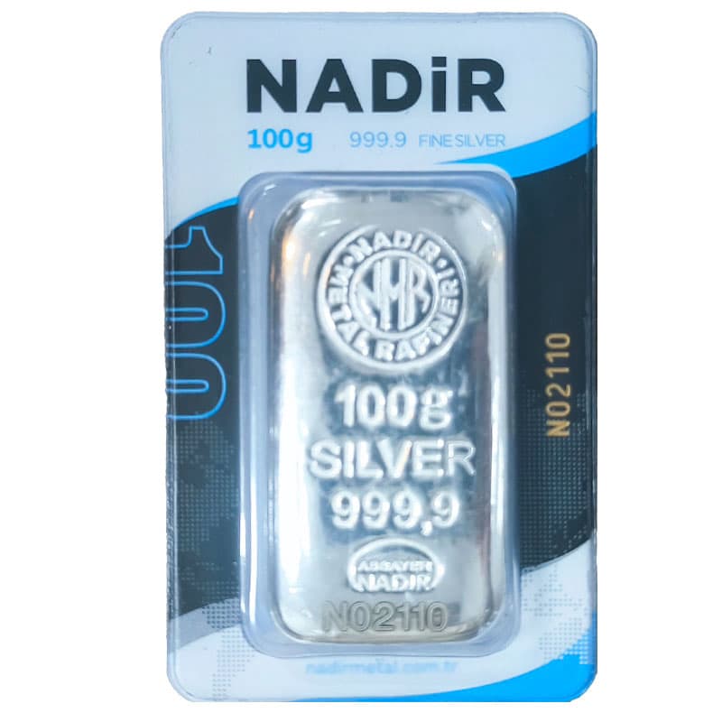 شمش نقره 100 گرمی ندیر عیار 999.9 — تصویر ۷
