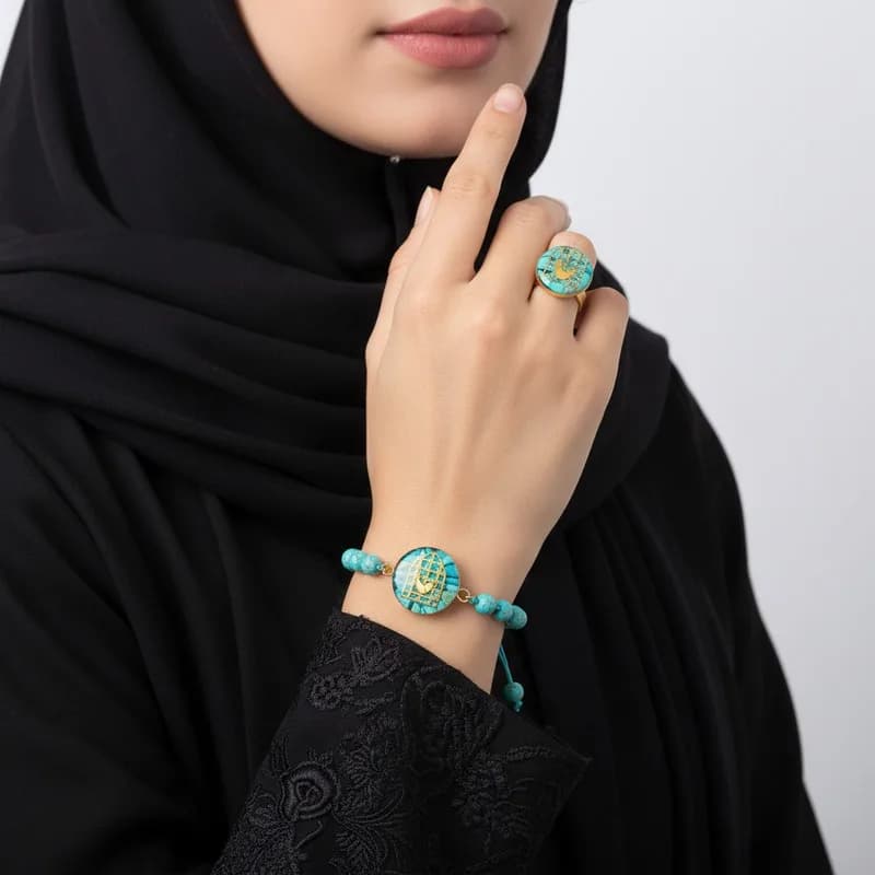 ست انگشتر و دستبند دست ساز زنانه آلتین هنر مدل سنگ و روکش طلا مرغ آمین — تصویر ۷
