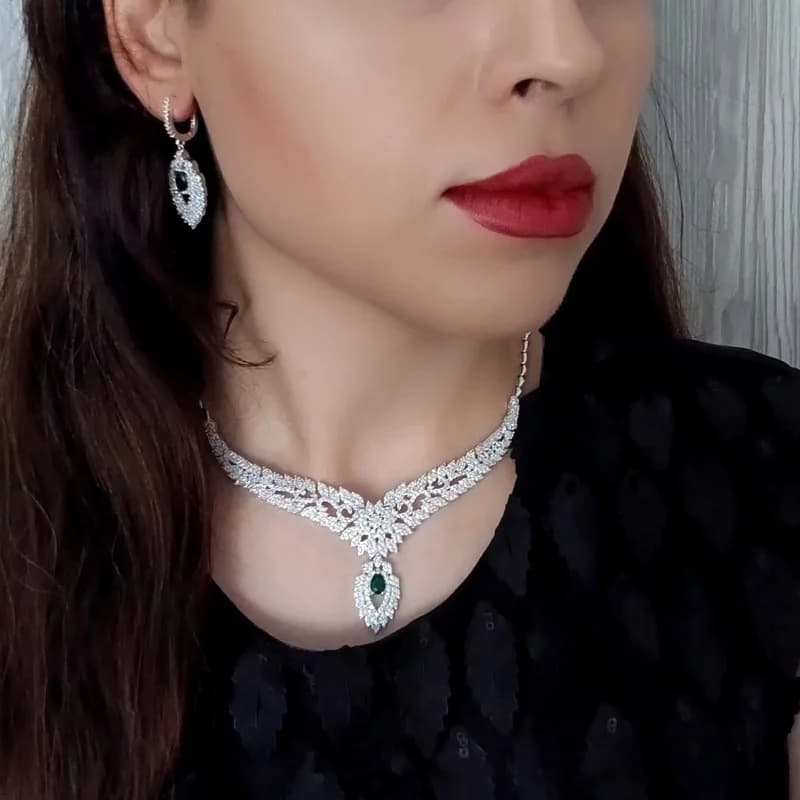 نیم ست زنانه طرح جواهر مجلسی نگین دار — تصویر ۸
