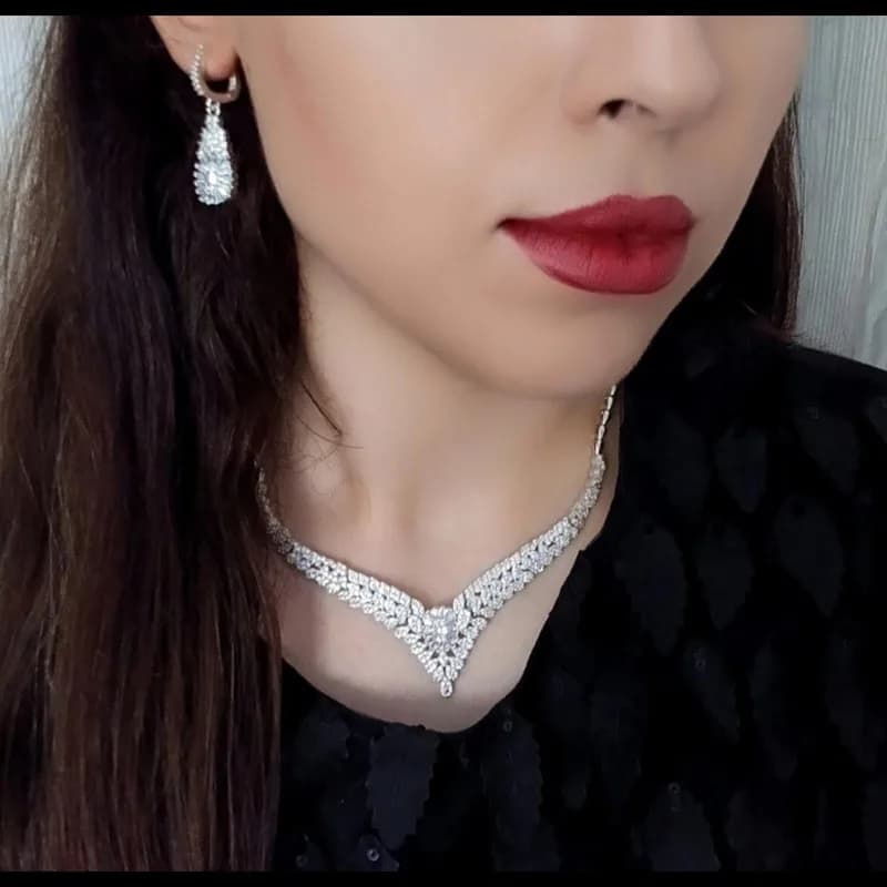نیم ست زنانه مدل جواهر مجلسی نگین دار — تصویر ۵