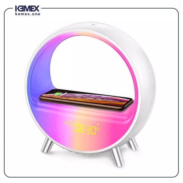 شارژر بی سیم رومیزی مدل S68 + شب خواب LED +اسپیکر — تصویر ۷