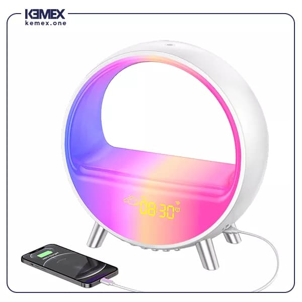 شارژر بی سیم رومیزی مدل S68 + شب خواب LED +اسپیکر — تصویر ۲