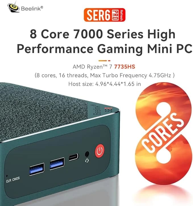 مینی پی‌سی گیمینگ Beelink – Beelink Mini PC – AMD Ryzen 7 7735HS / RAM 32GB DDR5 / 500GB NVMe SSD / 4K Triple Display — تصویر ۹