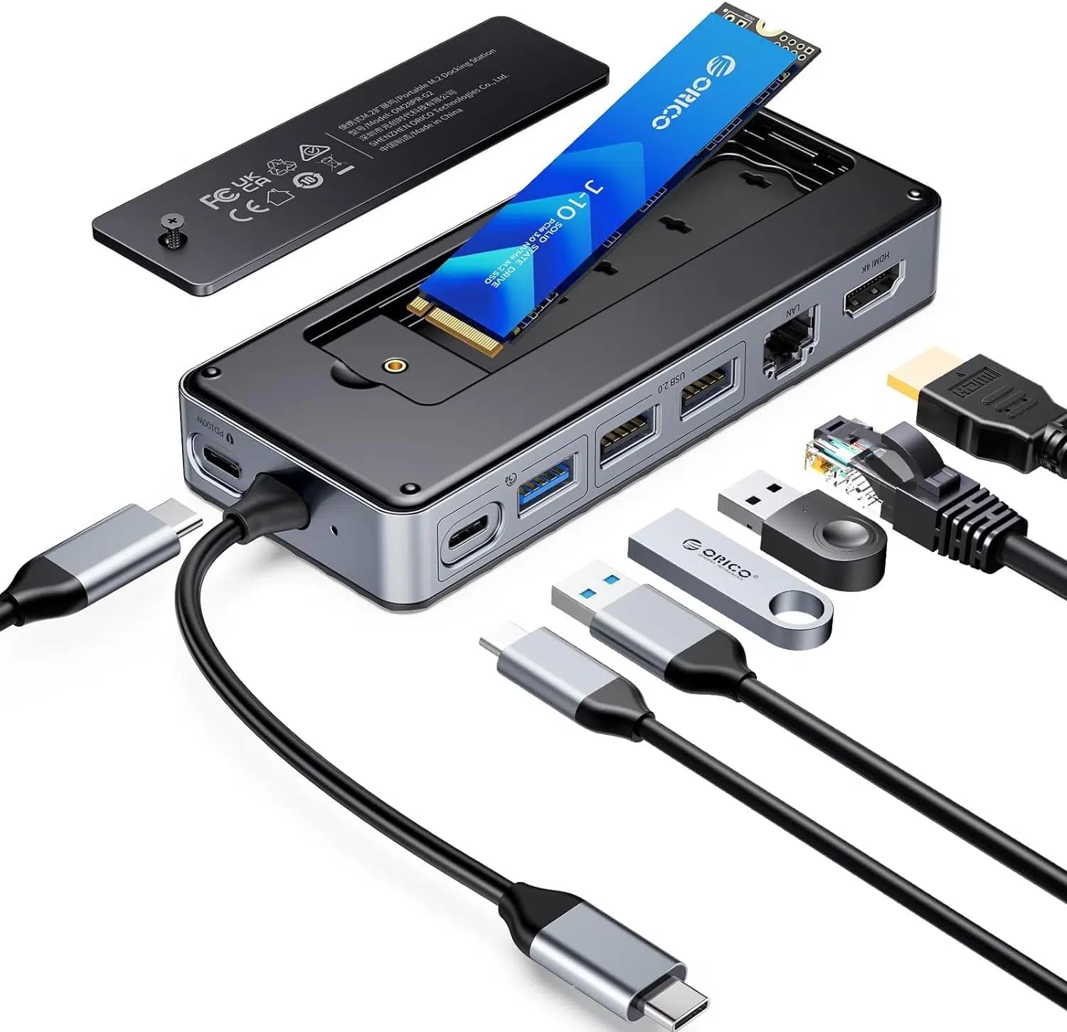 هاب USB-C اوریکو OM28PR با محفظه M.2 SSD-8in1-10Gbps-4K60Hz HDMI