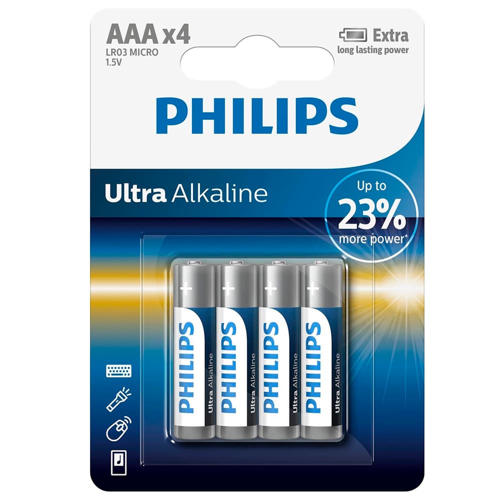 باتری نیم قلمی فیلیپس (PHILIPS) اولترا آلکالاین 4 عددی ULTRA – بسته 12 عددی — تصویر ۲