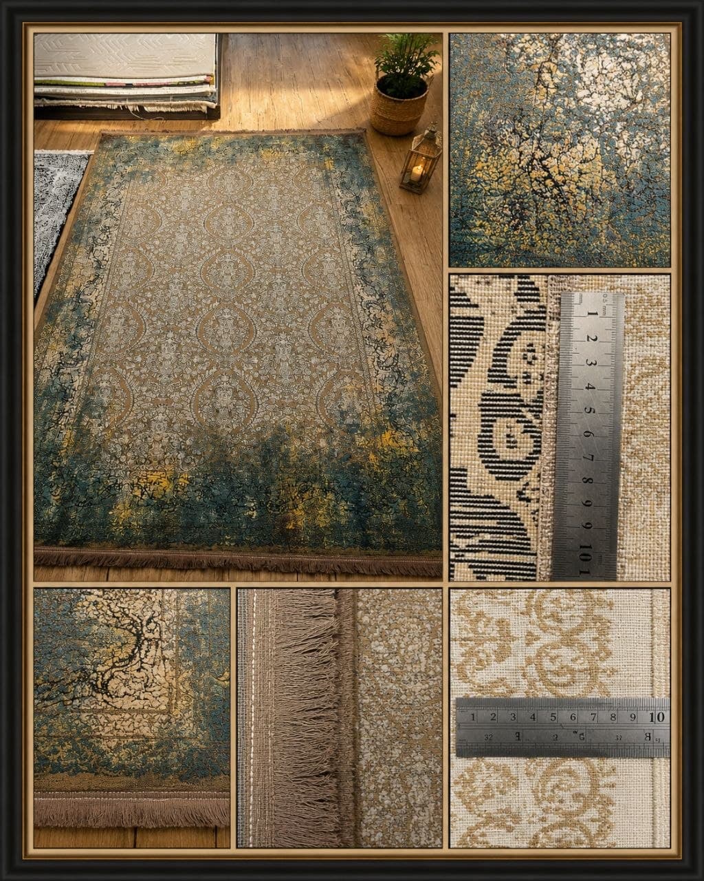 فرش ماشینی بهشتی تبریز ۱۲۰۰ شانه طرح افشان پتینه فیروزه‌ای سایز ۱.۵×۲.۲۵ متر کد ۰۱۹ — تصویر ۳
