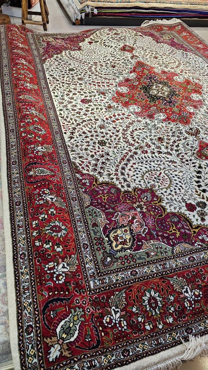 جفت فرش دستباف کرمان قلم آذربایجان ۱۲ متری ۳۰ رج پرز پشمی کد ۱۲۳۰۰۱ — تصویر ۶