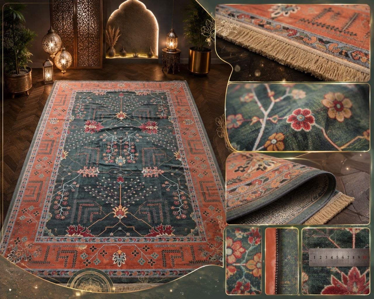فرش ماشینی مرینوس اکریلیک طرح عشایری سبز و نارنجی ۶ متری کد ۵۵۲۷۰۳ — تصویر ۶