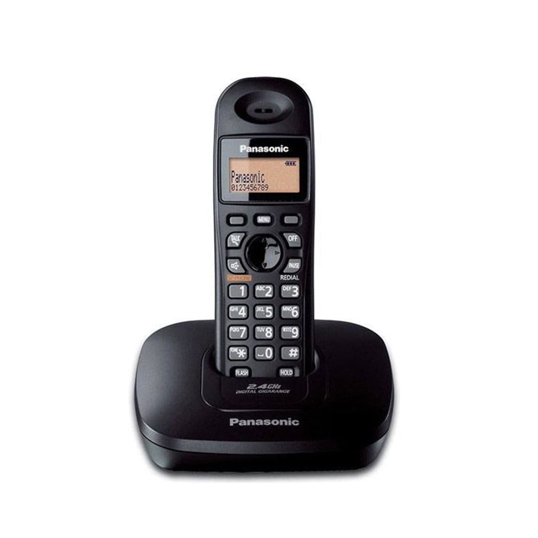تلفن بی‌سیم پاناسونیک مدل KX-TG3611 با طراحی ارگونومیک و نمایشگر نورانی مدل BX مشکی