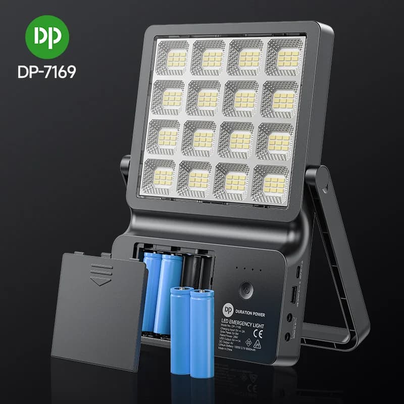 پروژکتور شارژی خورشیدی DP‑7169 | چراغ اضطراری LED با لامپ جانبی ۲۸ وات — تصویر ۱۱