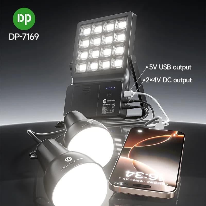 پروژکتور شارژی خورشیدی DP‑7169 | چراغ اضطراری LED با لامپ جانبی ۲۸ وات — تصویر ۱۲
