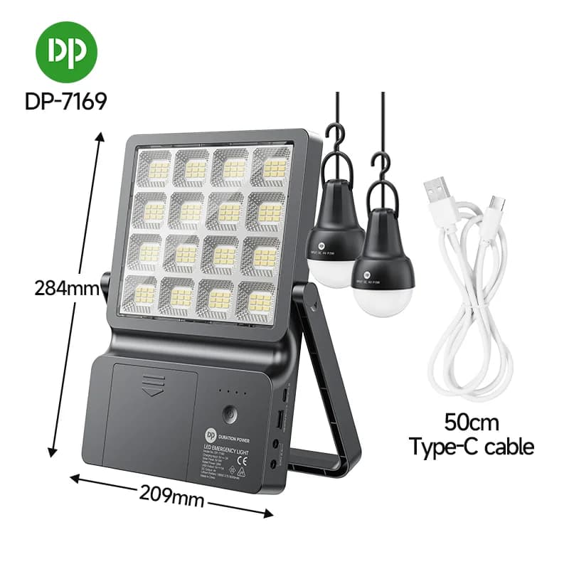 پروژکتور شارژی خورشیدی DP‑7169 | چراغ اضطراری LED با لامپ جانبی ۲۸ وات — تصویر ۹