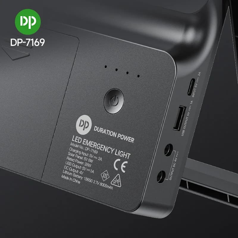 پروژکتور شارژی خورشیدی DP‑7169 | چراغ اضطراری LED با لامپ جانبی ۲۸ وات — تصویر ۴