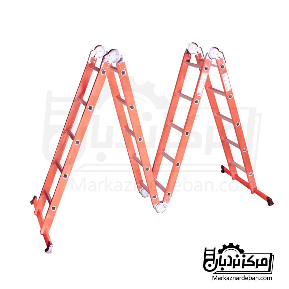نردبان مفصلی آلومینیومی ۶ متری ۴ تکه ۲۰ پله چندکاره قفلدار فراز پله — تصویر ۳