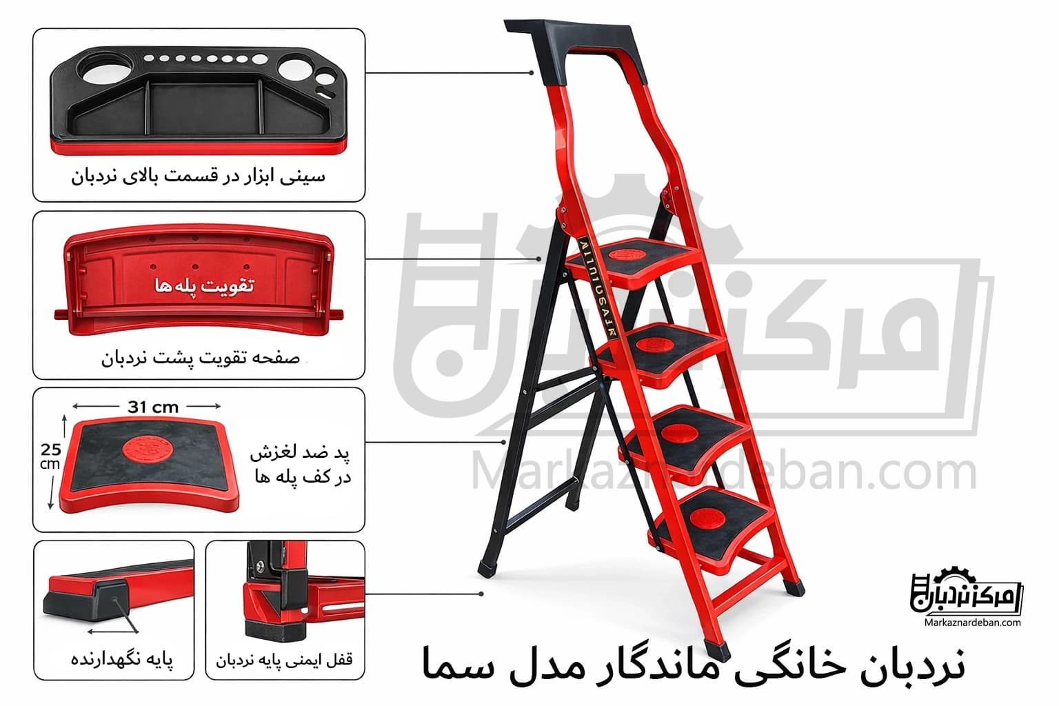 نردبان خانگی آهنی ۳ پله ماندگار مدل سما — تصویر ۸