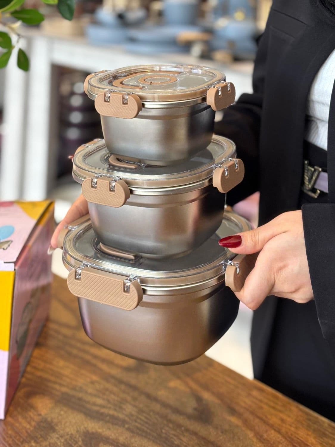 ‌ ظرف نگهدارنده 3 تایی( FRESH BOX) استیل وارداتی — تصویر ۶