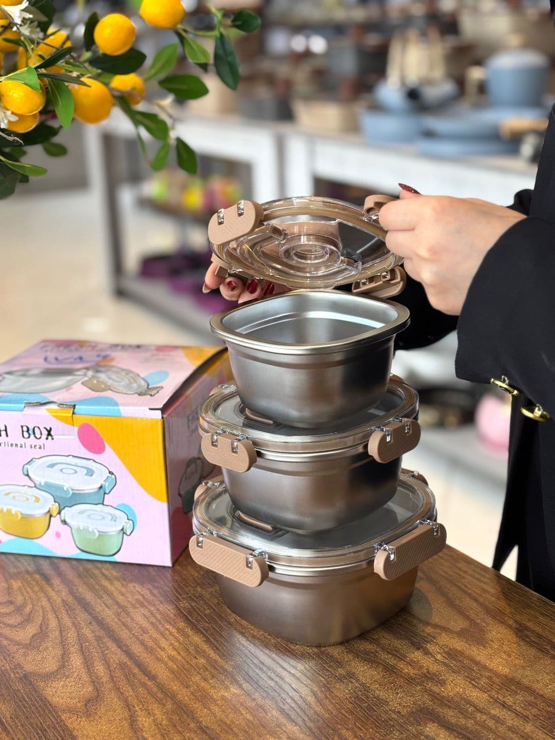 ‌ ظرف نگهدارنده 3 تایی( FRESH BOX) استیل وارداتی — تصویر ۸