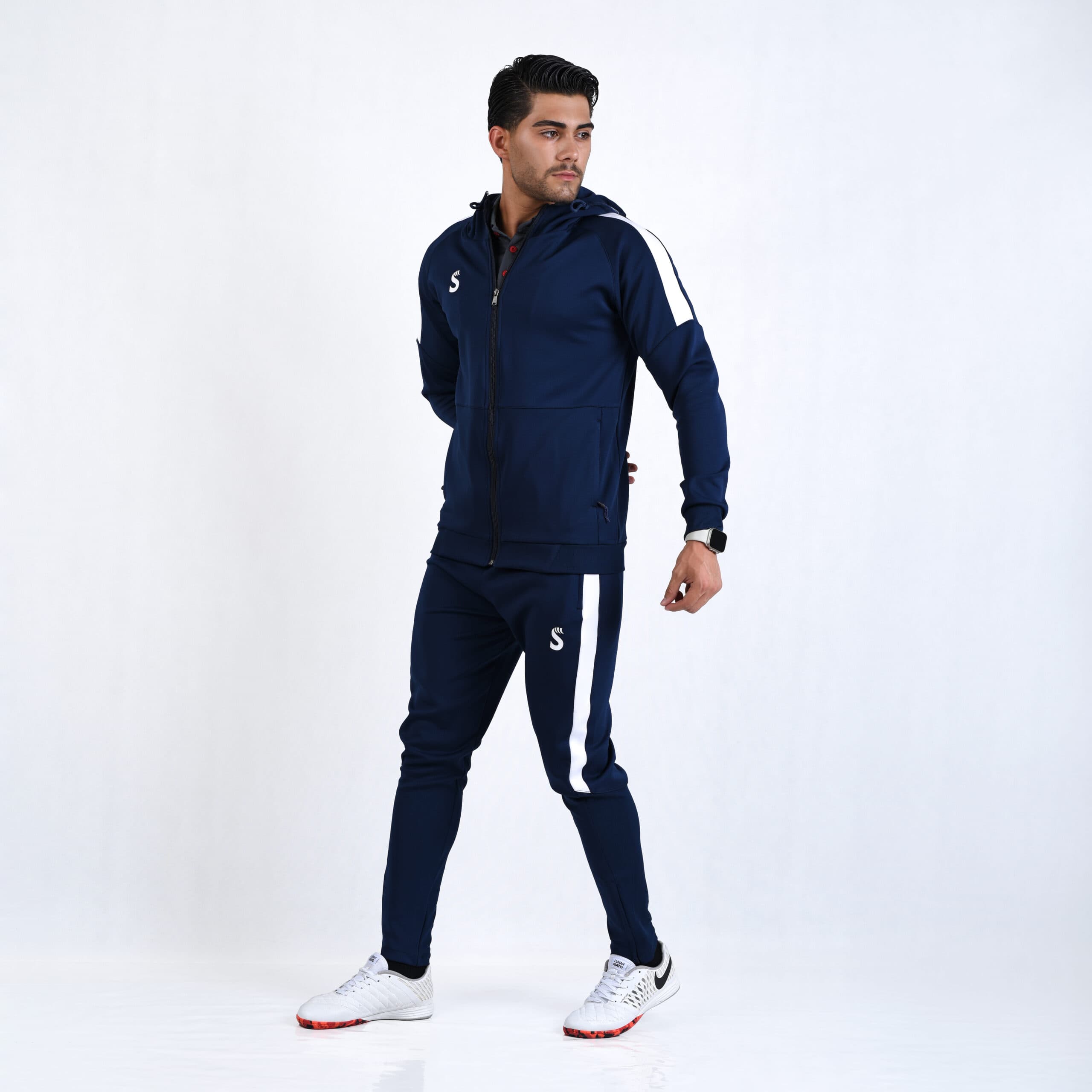 گرمکن شلوار کلاهدار 5122 سورمه ای/ سفید سینا اسپرت — تصویر ۳