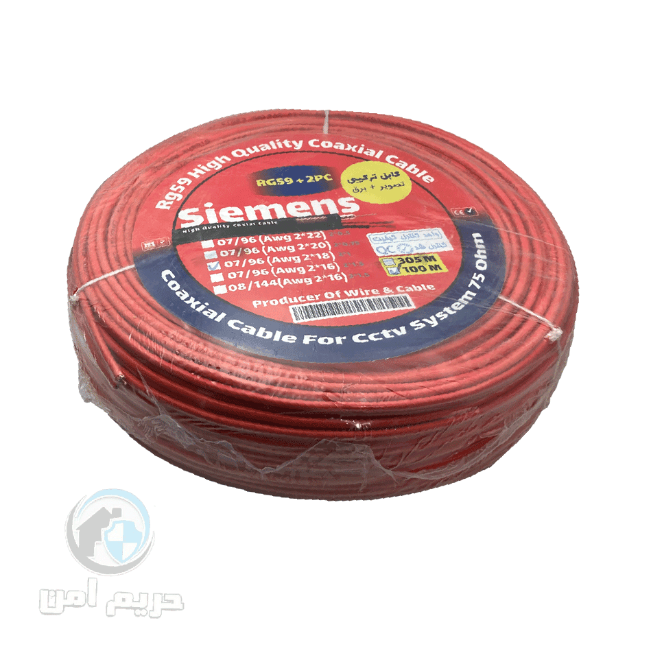 کابل دوربین مداربسته کواکسیال rg59 ترکیبی مغزی 07 مس شیلد 96 رشته برق 1 * 2 متراژ 100
