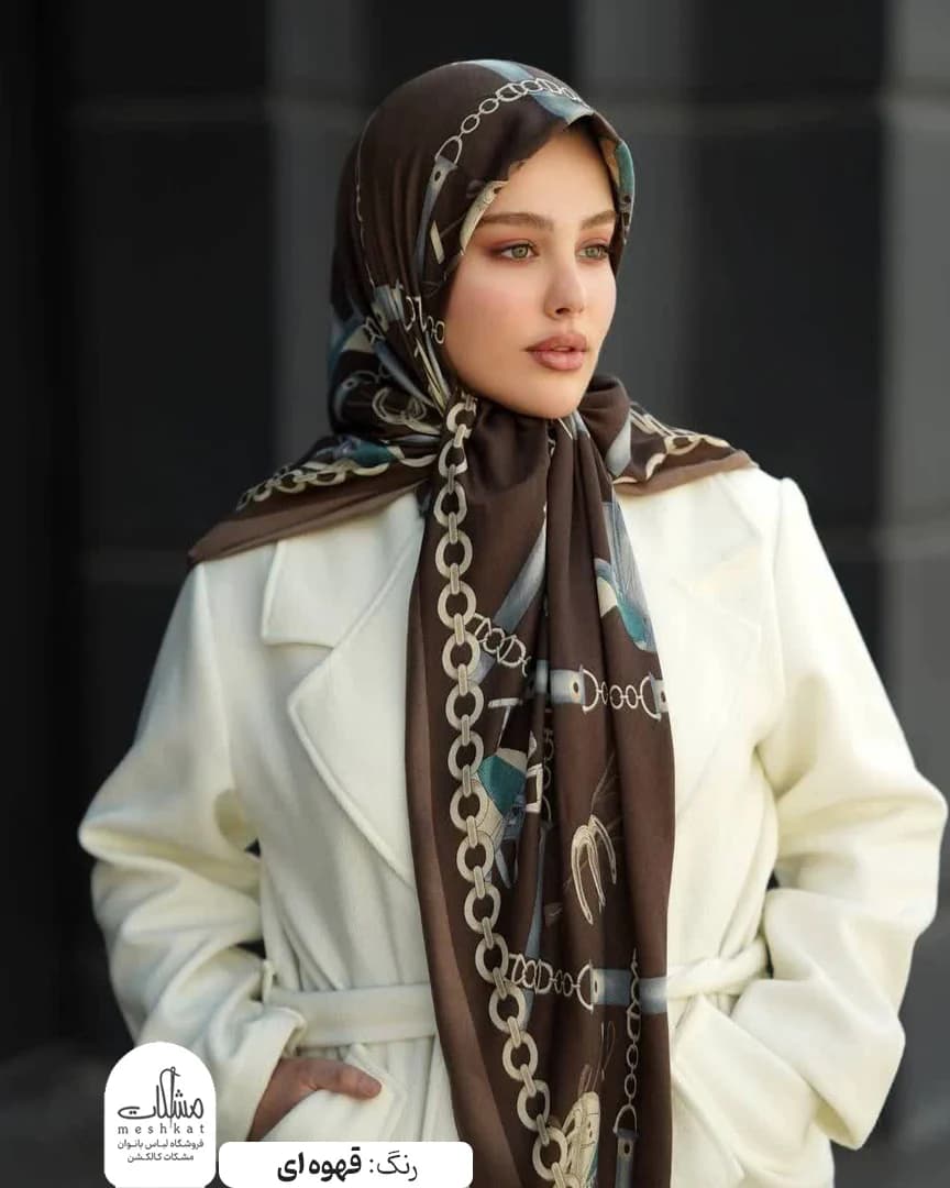 روسری سیا اسکارف نخی طرح زنجیر — تصویر ۸