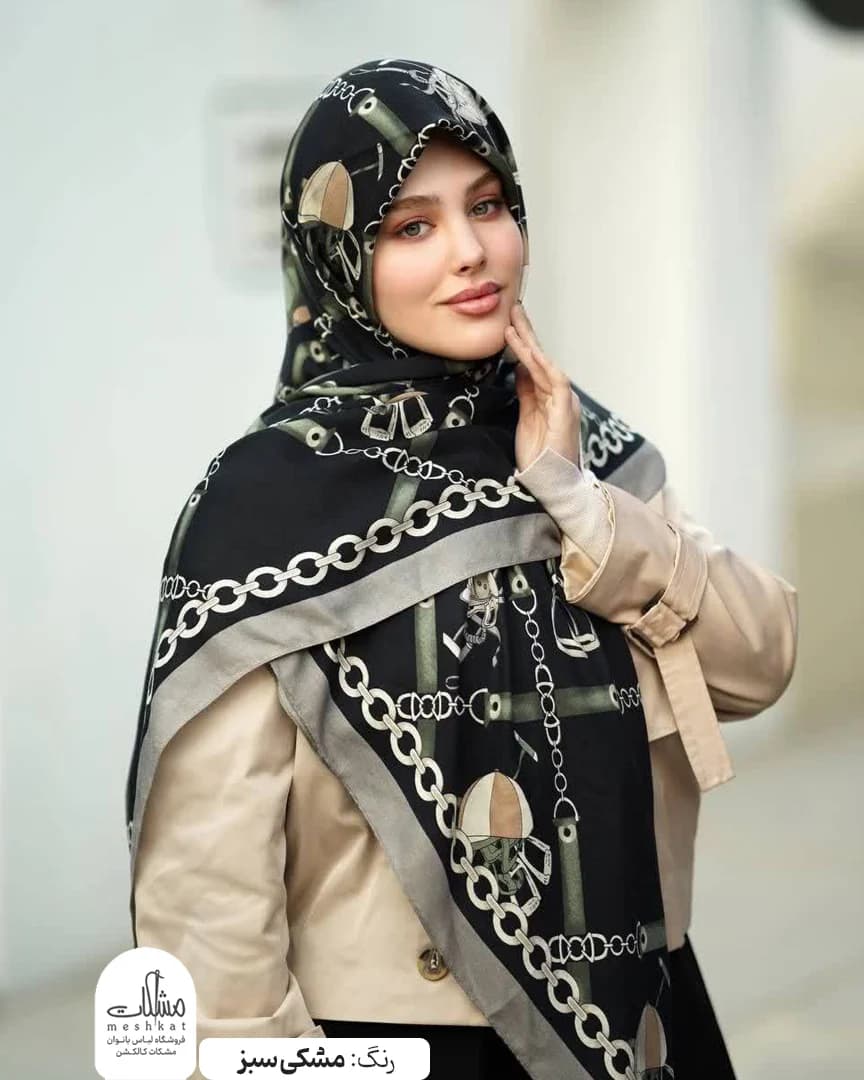 روسری سیا اسکارف نخی طرح زنجیر — تصویر ۵
