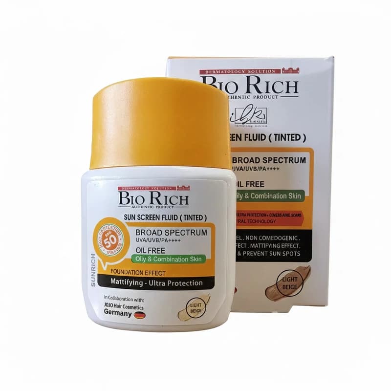 فلوئید ضد آفتاب رنگی بایوریچ سانریچ SPF50 پوست چرب و مختلط ۵۰ میل — تصویر ۲