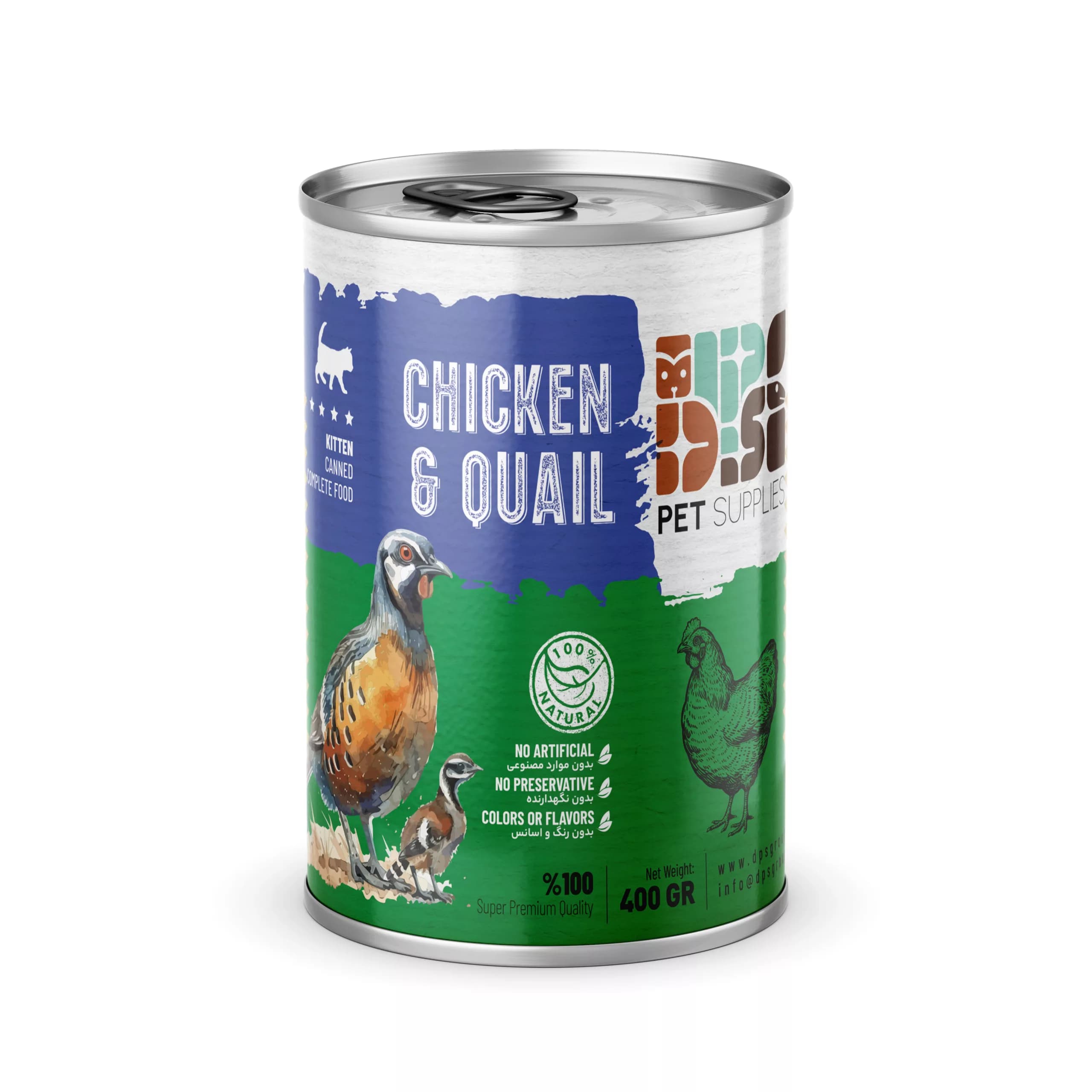 کنسرو نچرال بچهگربه دیپیاس با طعم مرغ و بلدرچین – 400 گرم