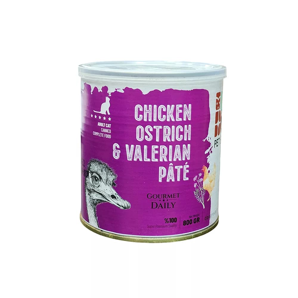 کنسرو سوپرپریمیوم گربه دیپیاس با طعم مرغ، شترمرغ و سنبلالطیب – 800 گرم — تصویر ۲