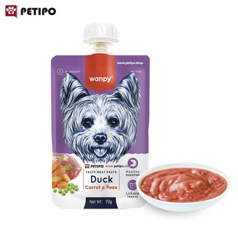پودینگ سگ ونپی طعم گوشت اردک و هویج و کدو (Wanpy Duck Carrot & Pea meat paste) وزن 90 گرم