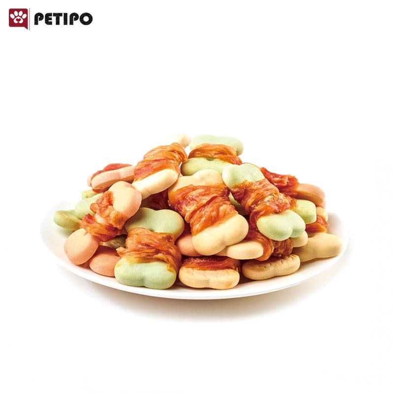 تشویقی بیسکویتی سگ دورپیچ مرغ ونپی (Wanpy Chicken Jerky & Biscuit Twists Dog Treats) وزن ۱۰۰ گرم — تصویر ۴