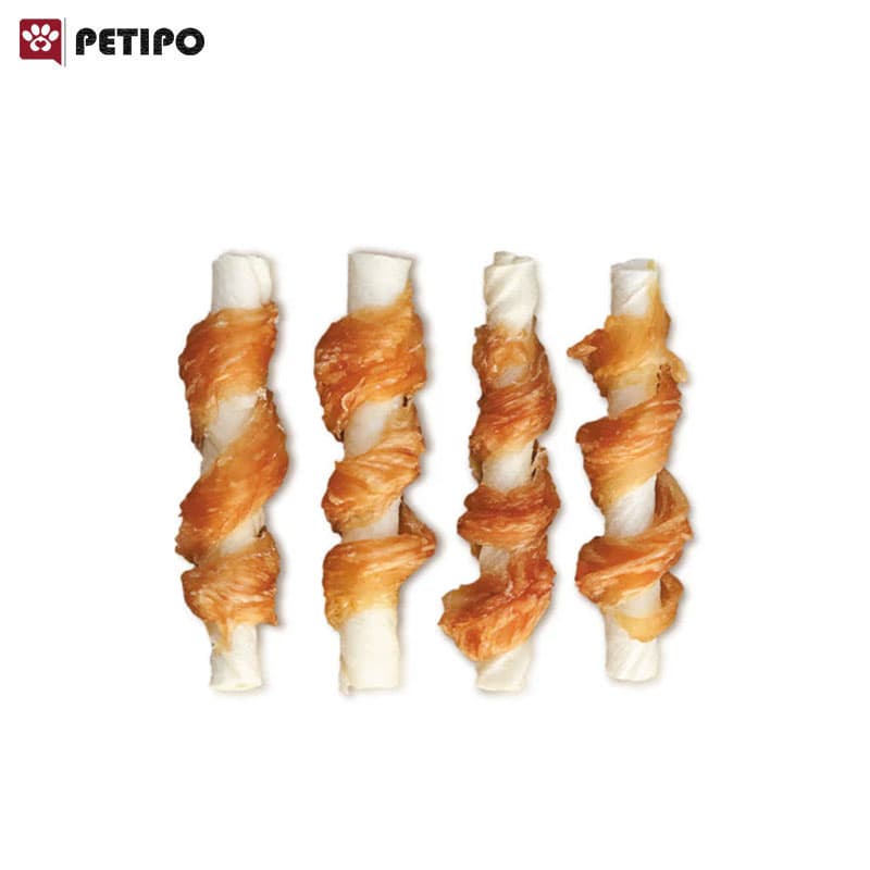 تشویقی سگ پوست خام با دورپیچ مرغ ونپی (Wanpy Chicken Jerky & Rawhide Twists Dog Treats) وزن ۱۰۰ گرم — تصویر ۲