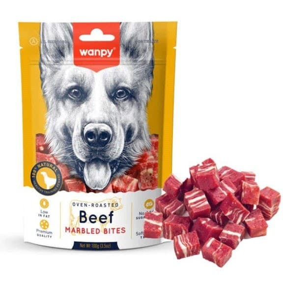 تشویقی تکه ای نرم سگ طعم گوشت گاو کبابی ونپی (Wanpy Soft Beef marbled Bites Dog Treats) وزن ۱۰۰ گرم — تصویر ۵
