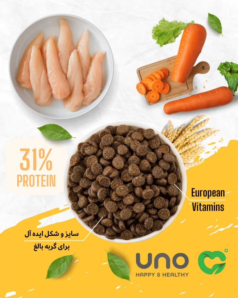 غذای گربه بالغ اونو UNO – غذای سوپر پریمیوم مخصوص گربه‌های بالغ، بسته 2 کیلویی — تصویر ۲